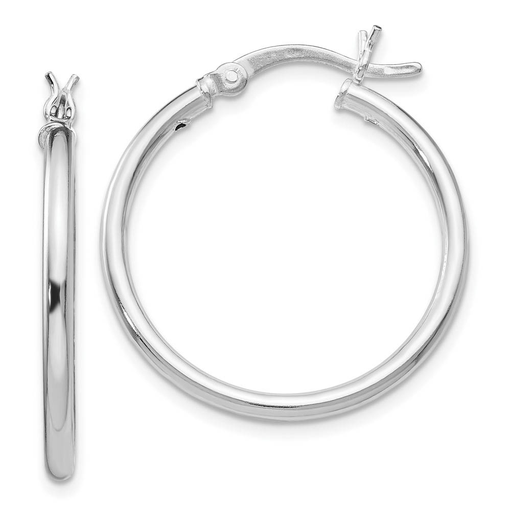 2mm Polished Sterling Silver Round Hoop Earrings, 25mm (1 in)