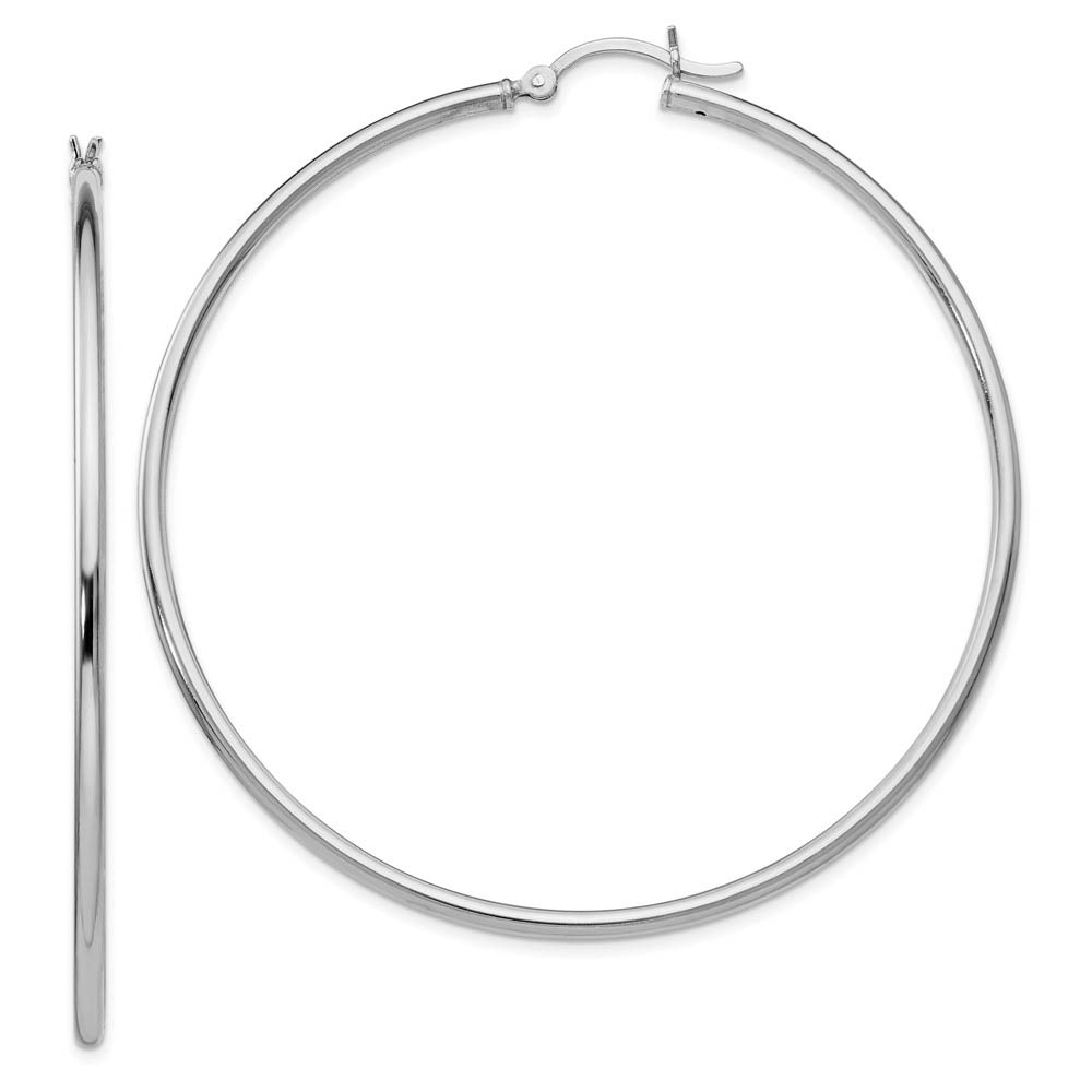 2mm Polished Sterling Silver Round Hoop Earrings, 60mm (2 3/8 in)