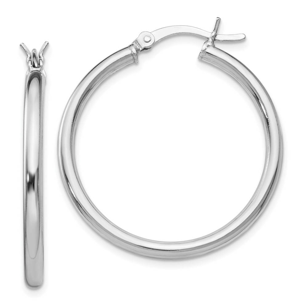 2.5mm Polished Sterling Silver Round Hoop Earrings, 30mm (1 1/8 in)