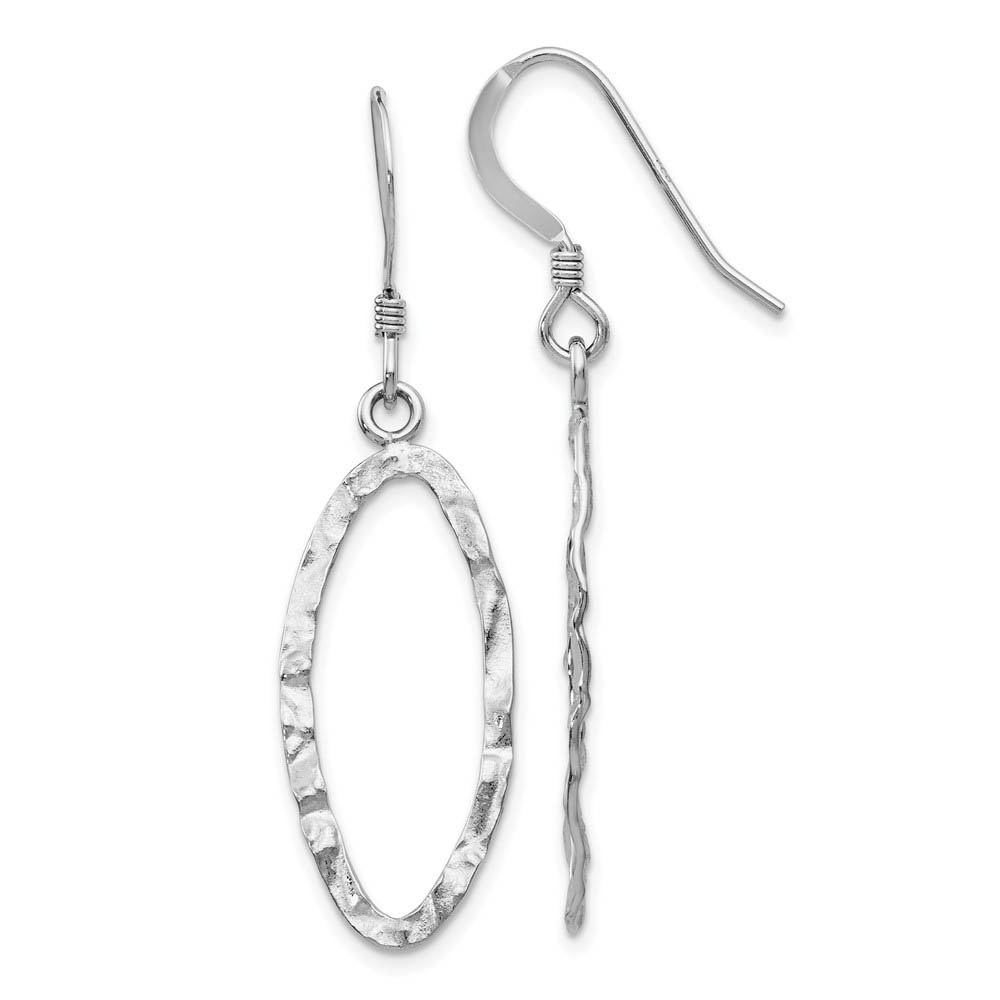 25mm Hammered Oval Dangle Earrings in Sterling Silver
