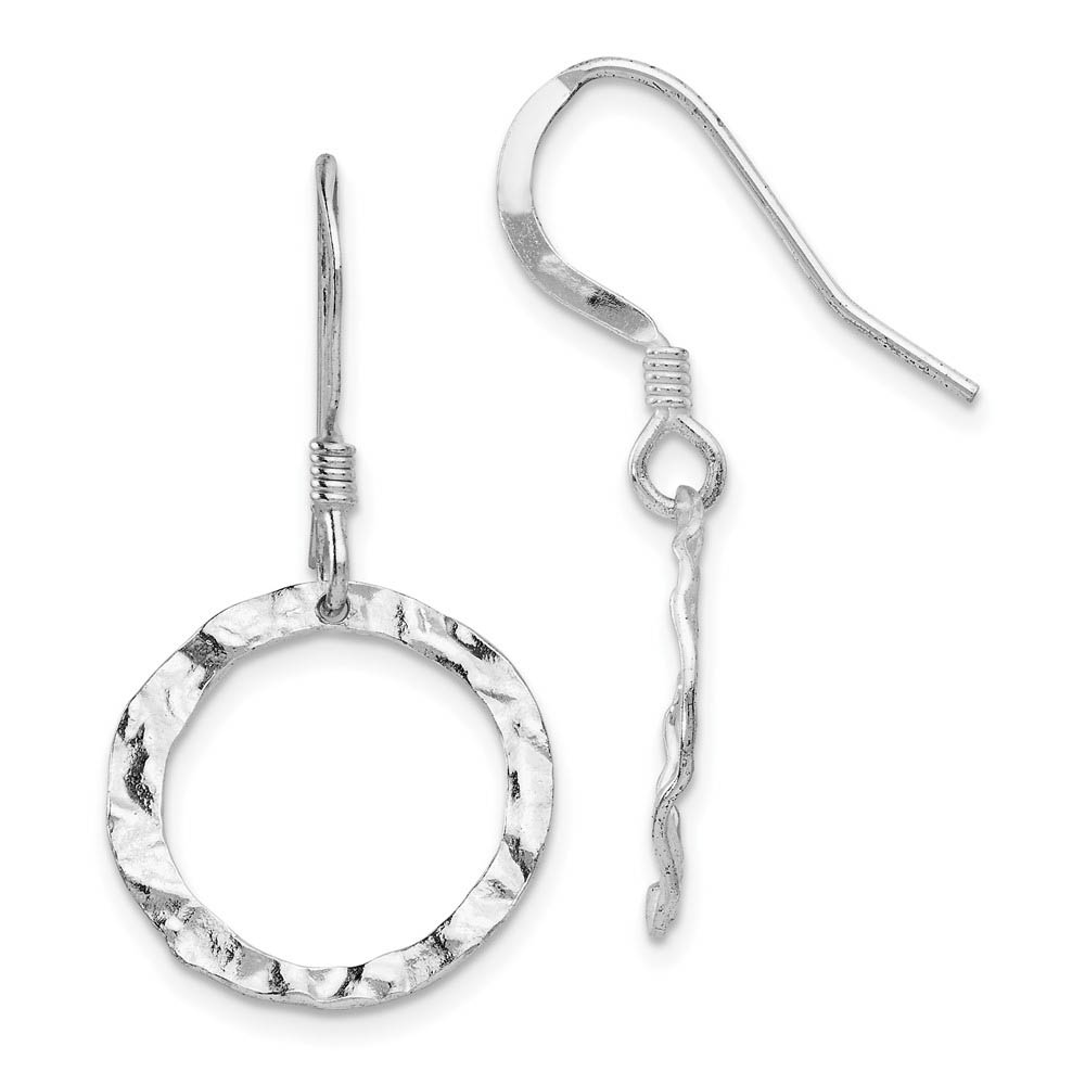 16mm Textured Open Circle Dangle Earrings in Sterling Silver