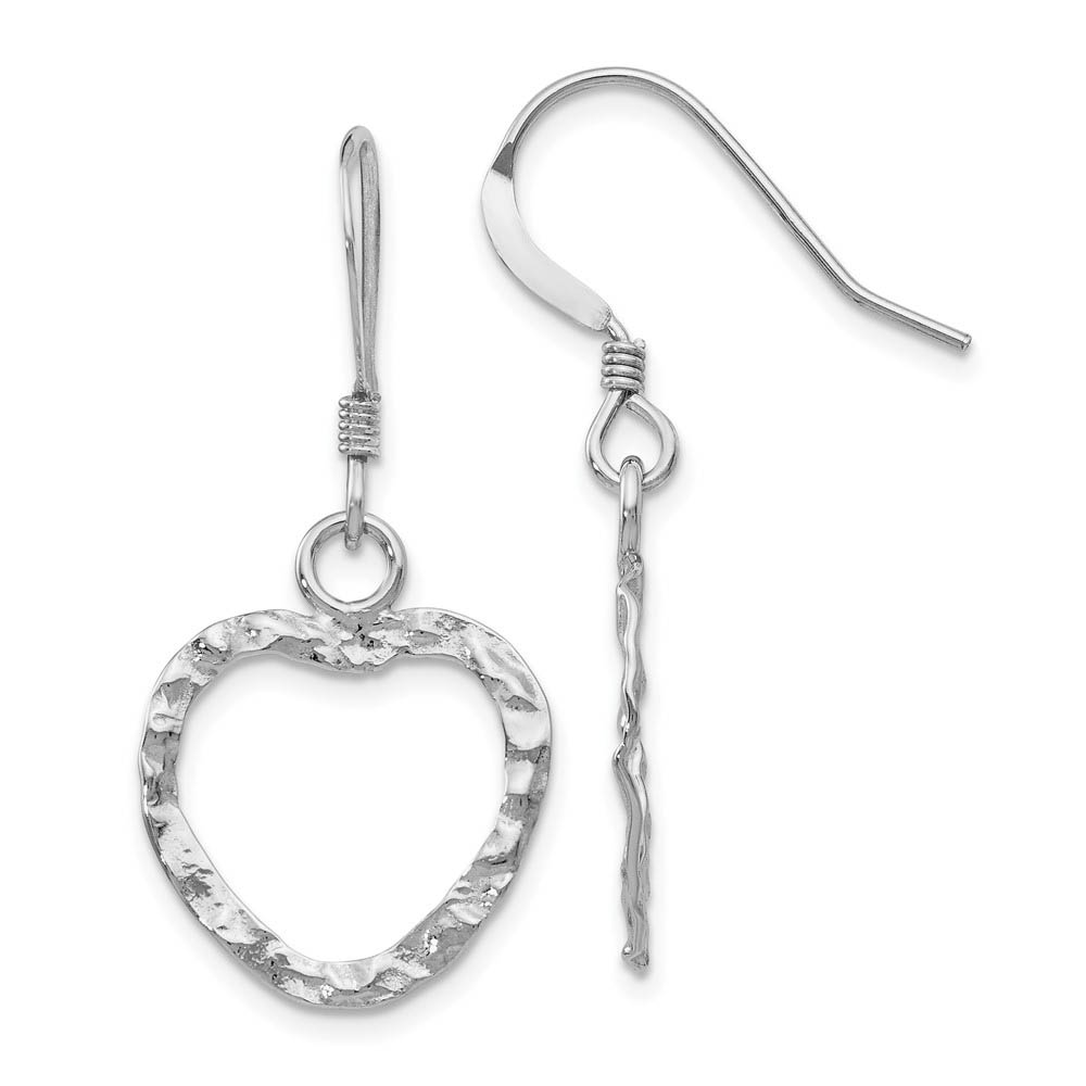 16mm Textured Open Heart Dangle Earrings in Sterling Silver