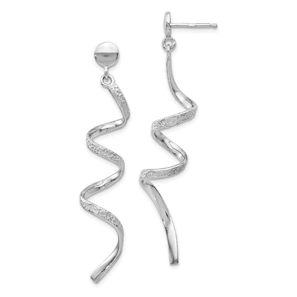 Polished and Textured Spiral Dangle Post Earrings in Sterling Silver