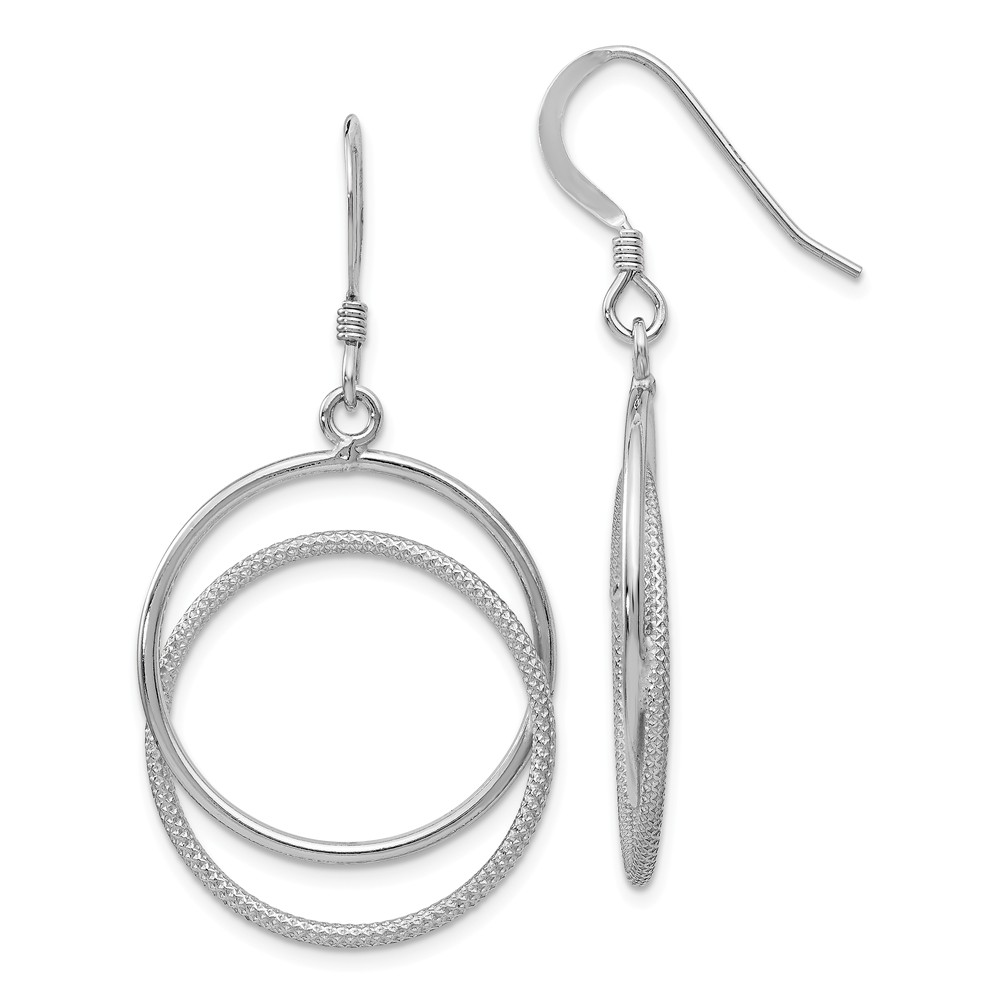 22mm Polished and Textured Circle Dangle Earrings in Sterling Silver