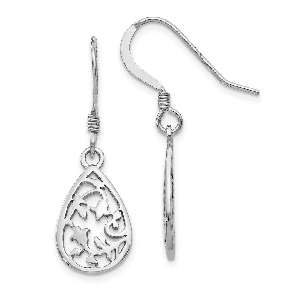 15mm Floral Teardrop Dangle Earrings in Sterling Silver