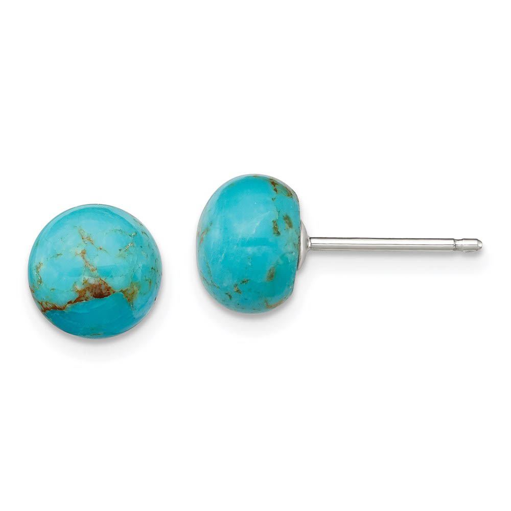 8-8.5mm Button Turquoise Sterling Silver Stud Earrings