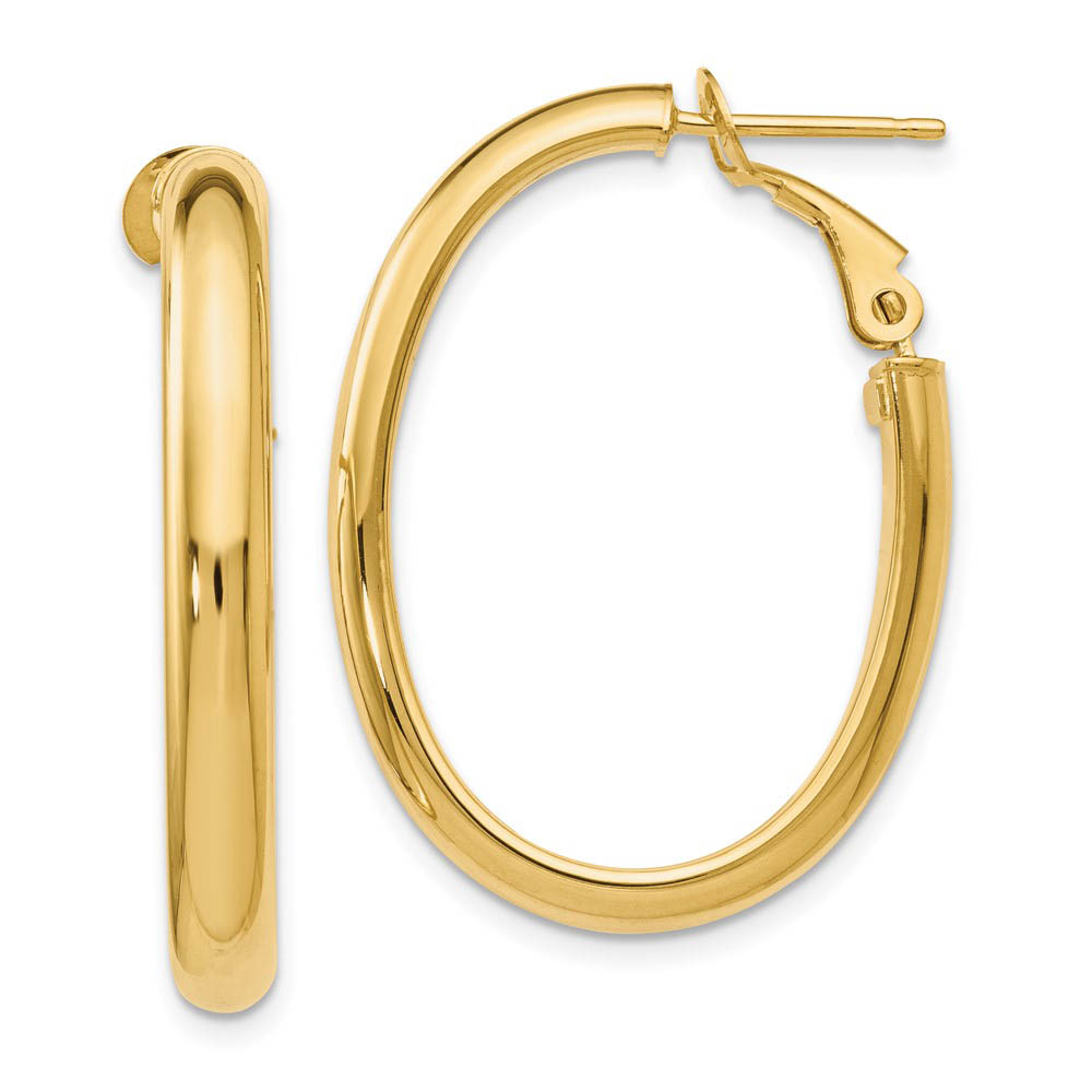 4mm Omega Back Oval Hoop Earrings in 14k Yellow Gold, 30mm