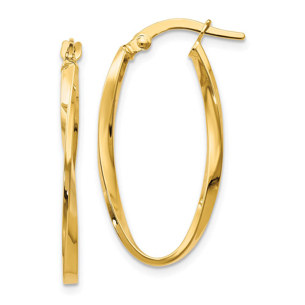 2mm Twisted Oval Hoop Earrings in 14k Yellow Gold, 30mm (1 3/16 Inch)