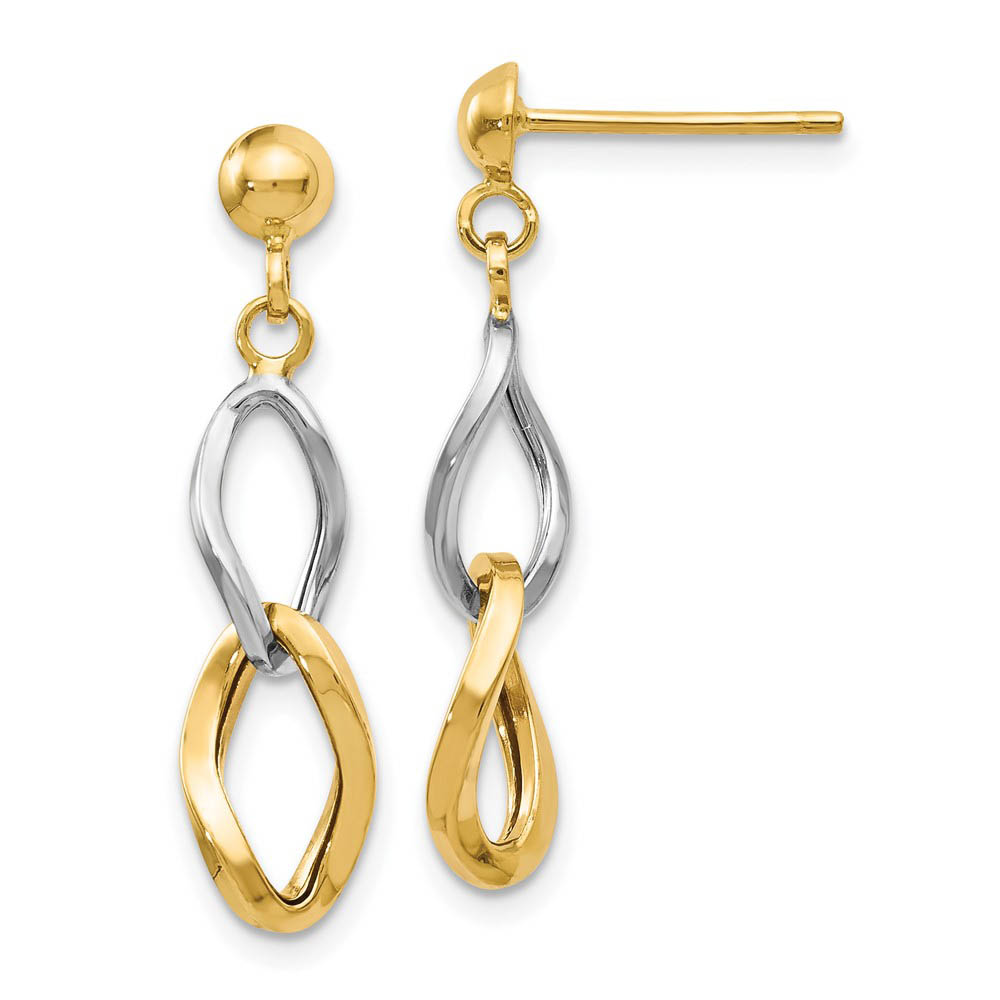Two Tone Open Link Post Dangle Earrings in 14k Gold, 25mm (1 Inch)