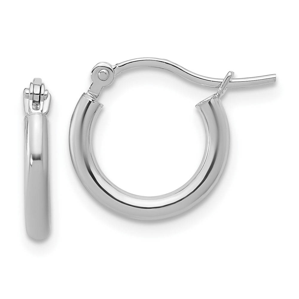 2mm Round Hoop Earrings in 14k White Gold, 12mm (7/16 Inch)