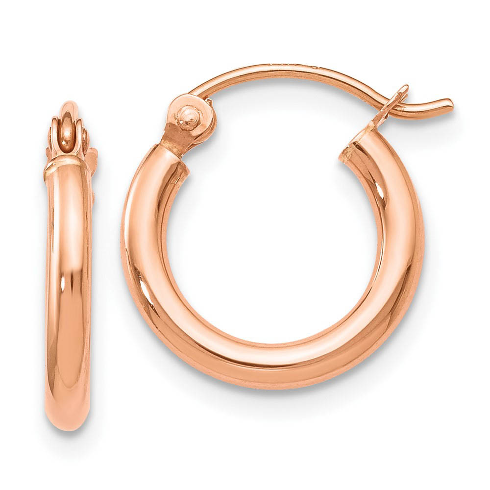 2mm Round Hoop Earrings in 14k Rose Gold, 12mm (7/16 Inch)