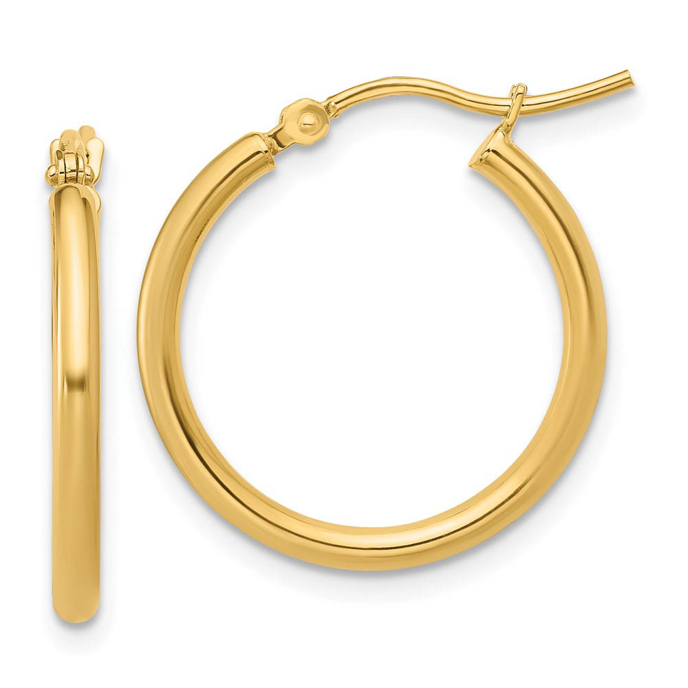 2mm Round Hoop Earrings in 14k Yellow Gold, 20mm (3/4 Inch)
