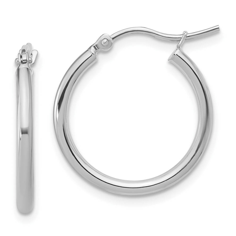 2mm Round Hoop Earrings in 14k White Gold, 20mm (3/4 Inch)