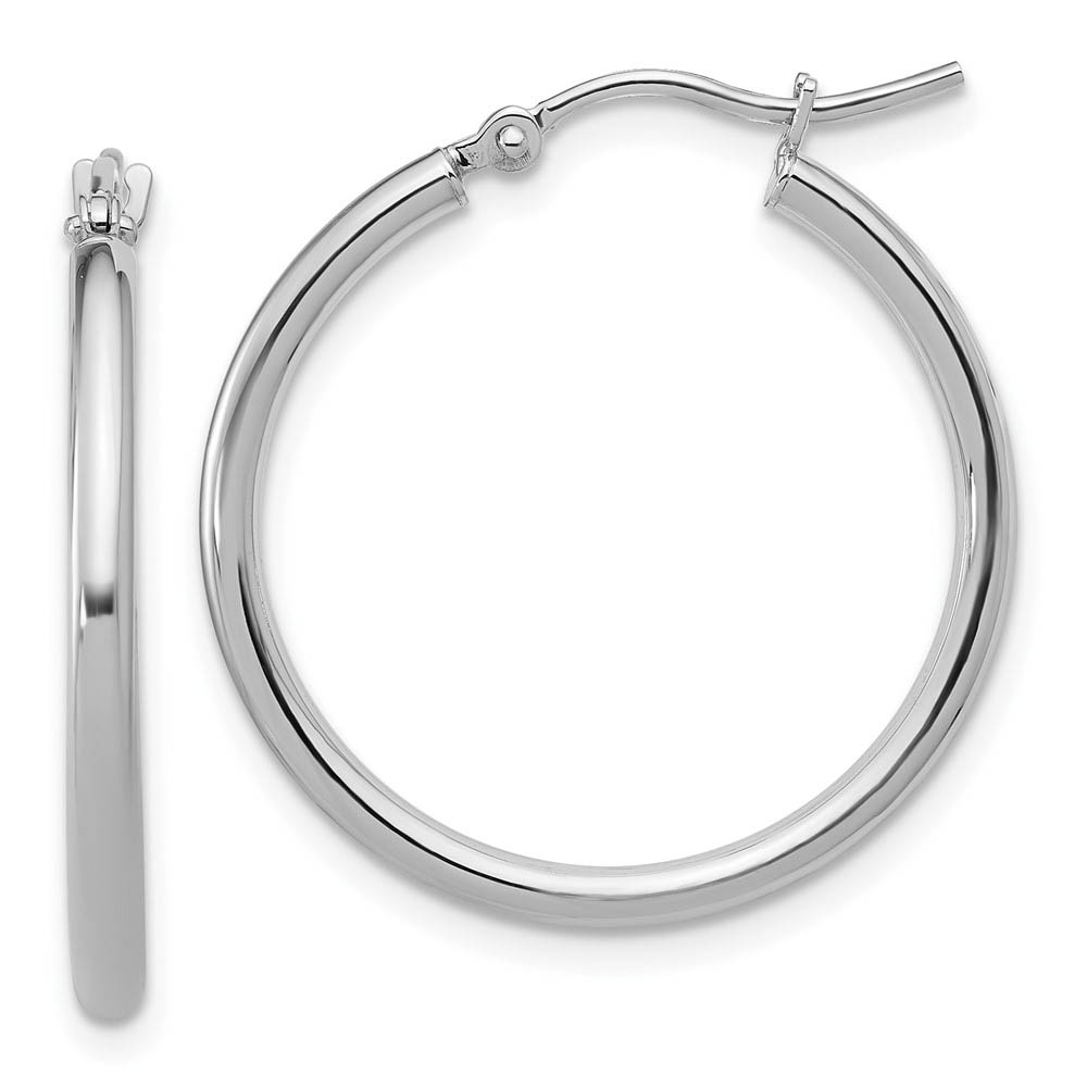 2mm Round Hoop Earrings in 14k White Gold, 25mm (1 Inch)