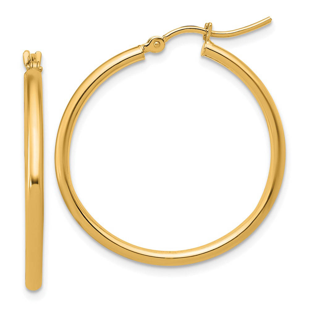2mm Round Hoop Earrings in 14k Yellow Gold, 30mm (1 3/16 Inch)