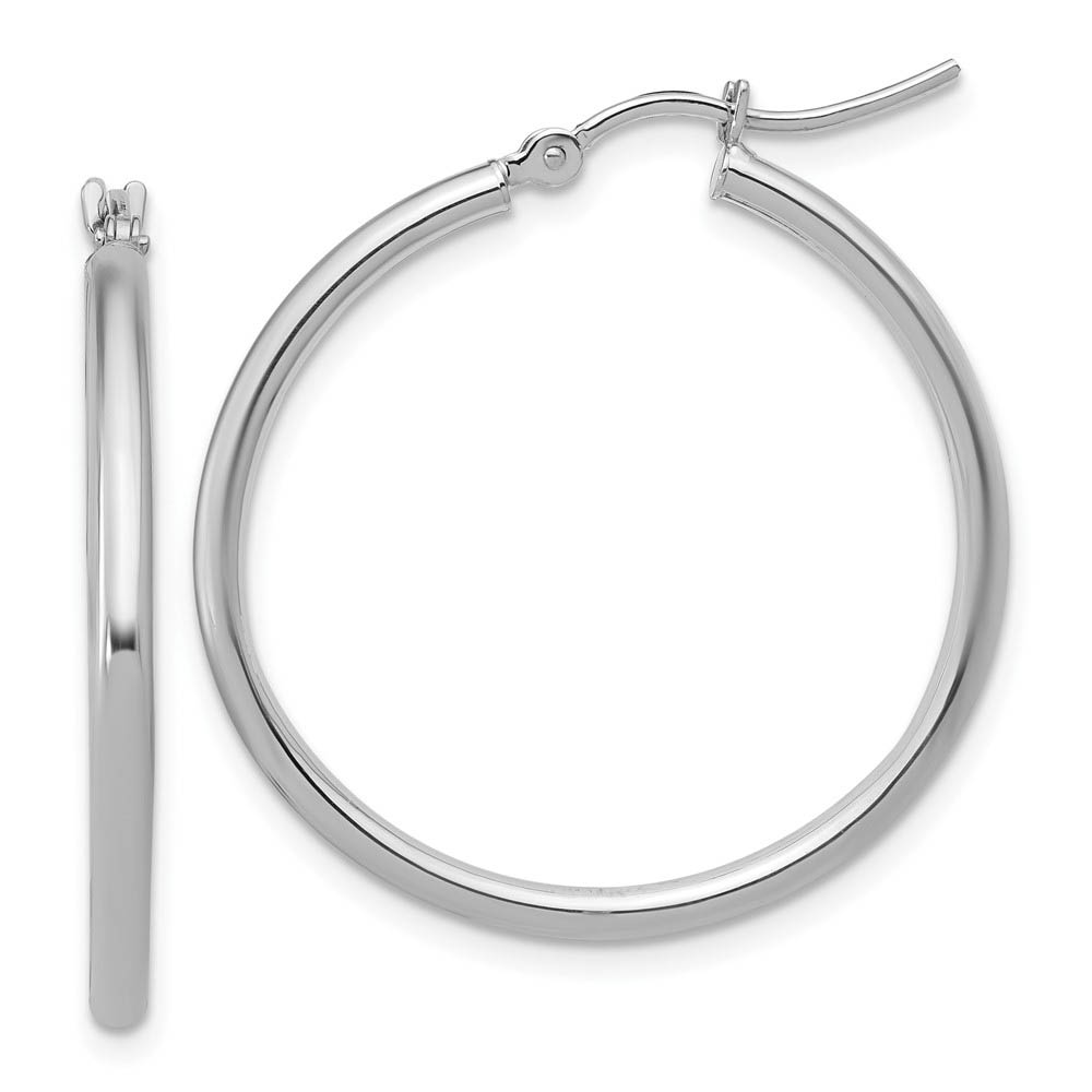 2mm Round Hoop Earrings in 14k White Gold, 30mm (1 3/16 Inch)
