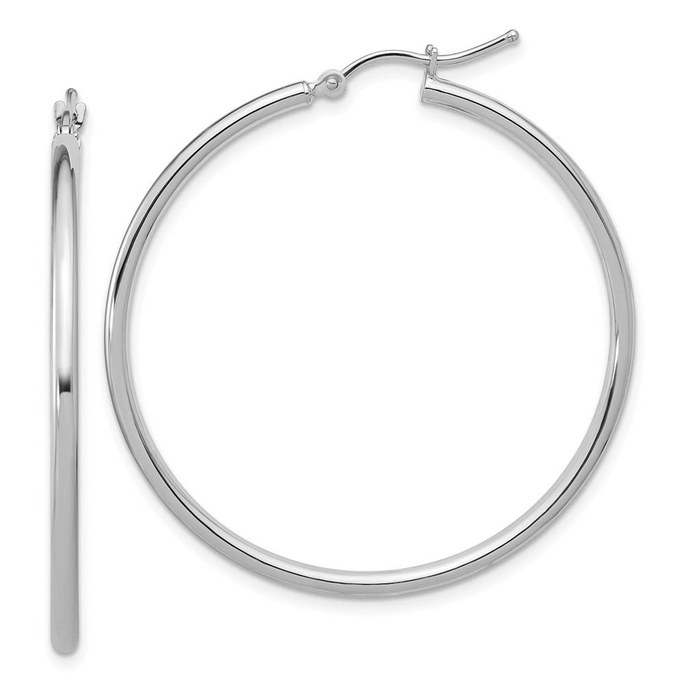 2mm Round Hoop Earrings in 14k White Gold, 40mm (1 1/2 Inch)