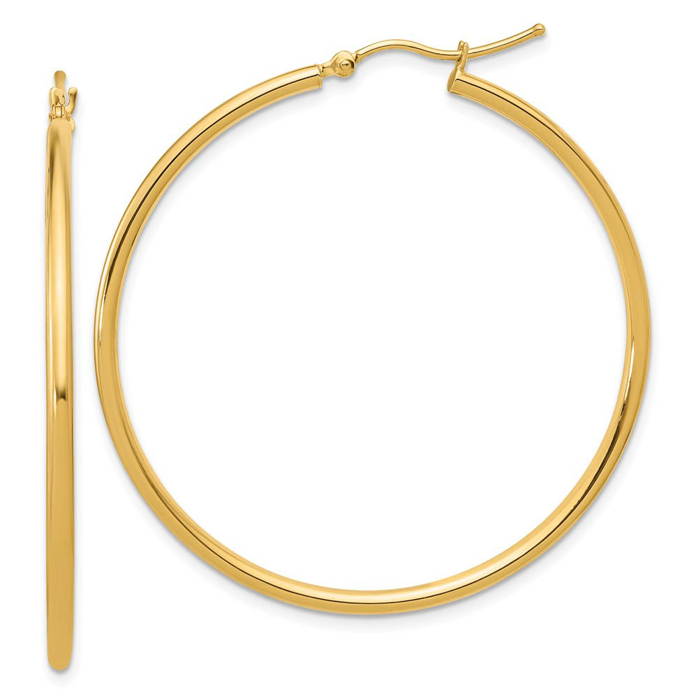 2mm Round Hoop Earrings in 14k Yellow Gold, 45mm (1 3/4 Inch)