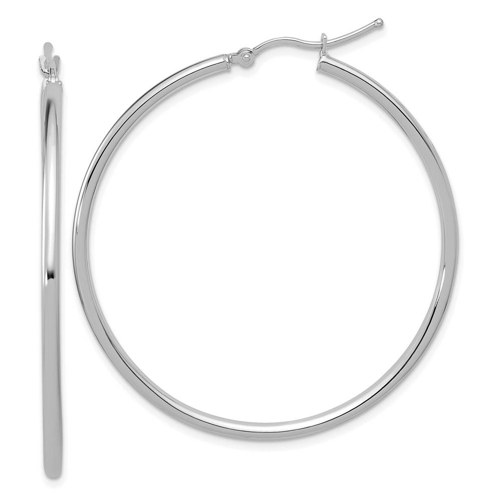 2mm Round Hoop Earrings in 14k White Gold, 45mm (1 3/4 Inch)