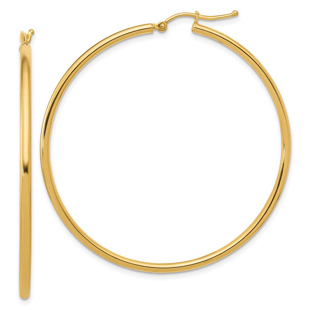 2mm Round Hoop Earrings in 14k Yellow Gold, 51mm (2 Inch)