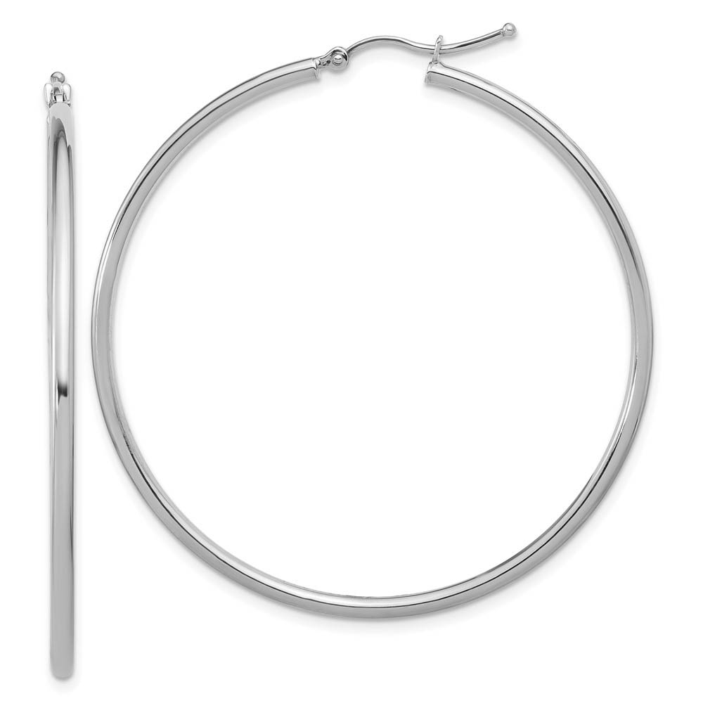 2mm Round Hoop Earrings in 14k White Gold, 51mm (2 Inch)