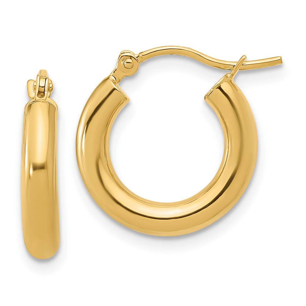 3mm Round Hoop Earrings in 14k Yellow Gold, 16mm (5/8 Inch)