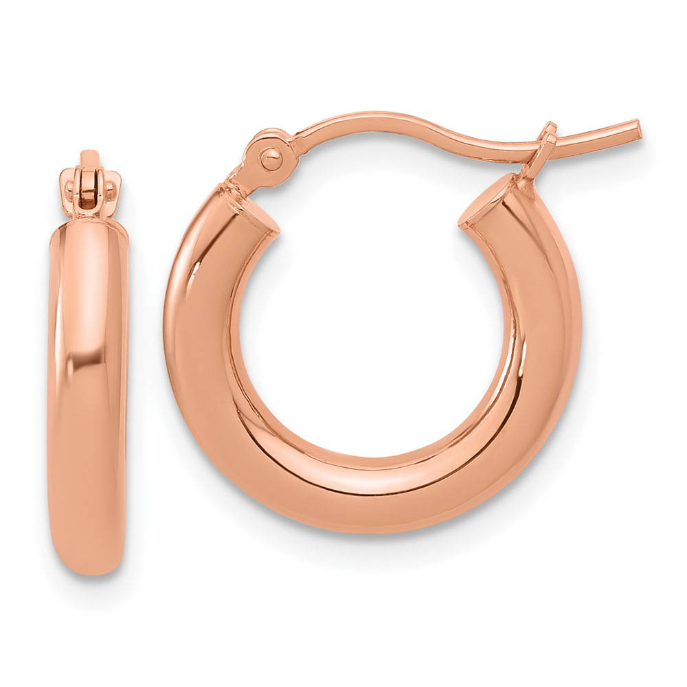 3mm Round Hoop Earrings in 14k Rose Gold, 16mm (5/8 Inch)