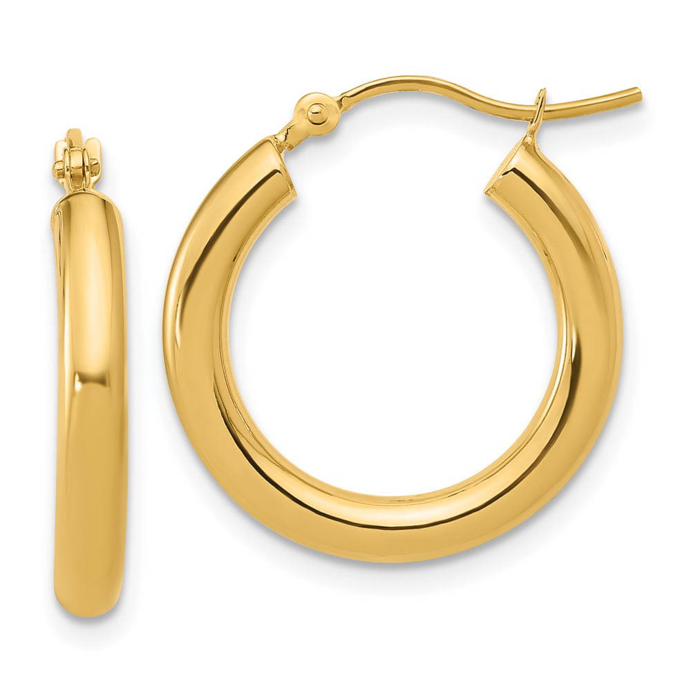 3mm Round Hoop Earrings in 14k Yellow Gold, 20mm (3/4 Inch)