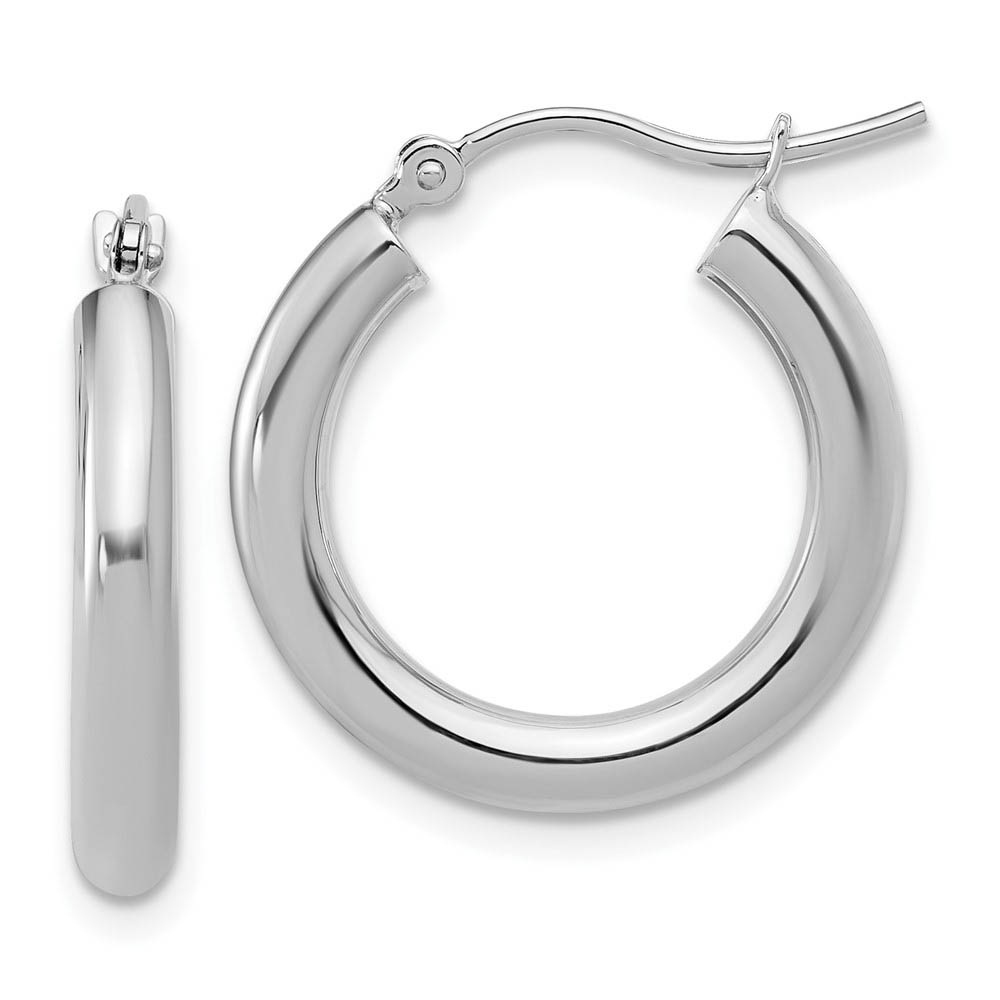 3mm Round Hoop Earrings in 14k White Gold, 20mm (3/4 Inch)