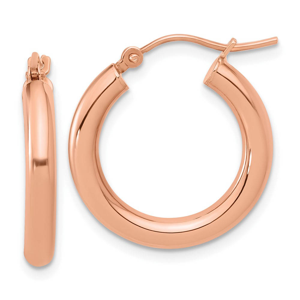 3mm Round Hoop Earrings in 14k Rose Gold, 20mm (3/4 Inch)