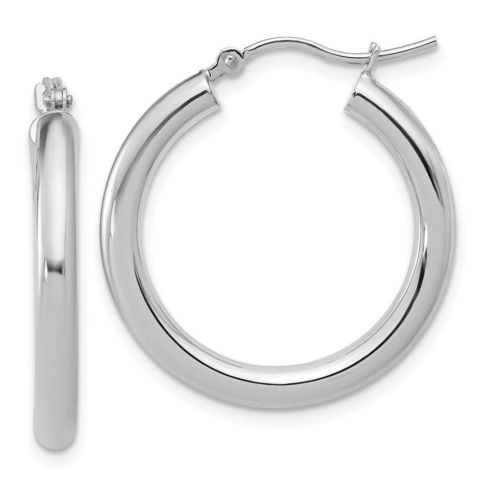3mm Round Hoop Earrings in 14k White Gold, 26mm (1 Inch)