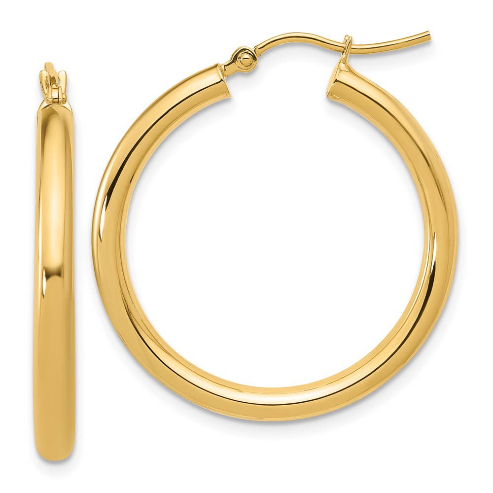 3mm Round Hoop Earrings in 14k Yellow Gold, 30mm (1 3/16 Inch)