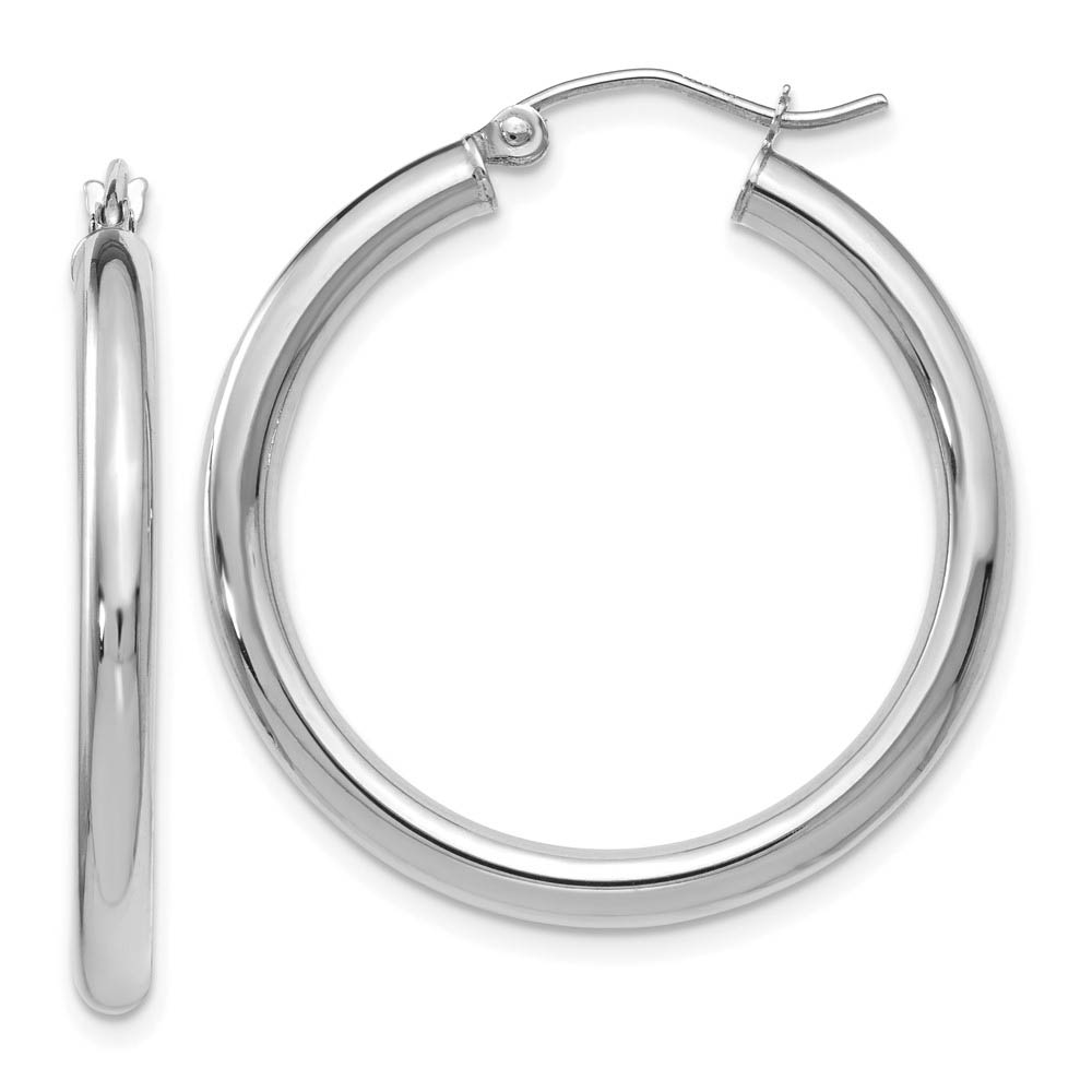 3mm Round Hoop Earrings in 14k White Gold, 30mm (1 3/16 Inch)