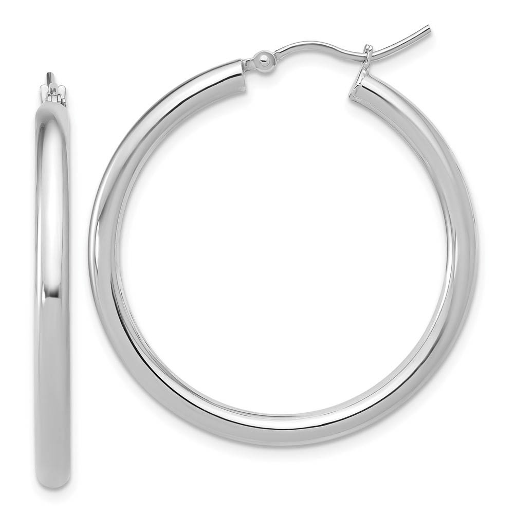 3mm Round Hoop Earrings in 14k White Gold, 35mm (1 3/8 Inch)