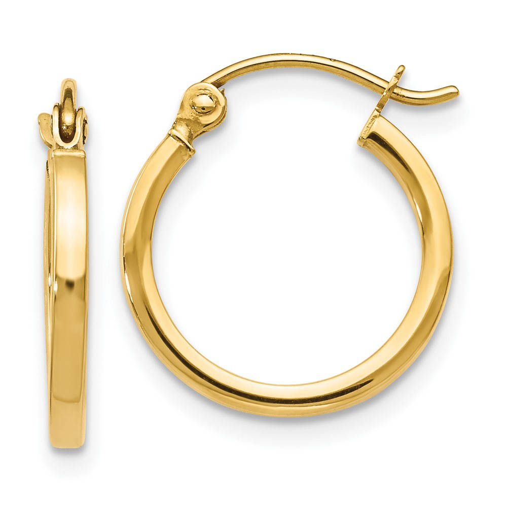 14K Yellow Gold Square Tube Round Hoop Earrings, 1.5 x 15mm (9/16 In)