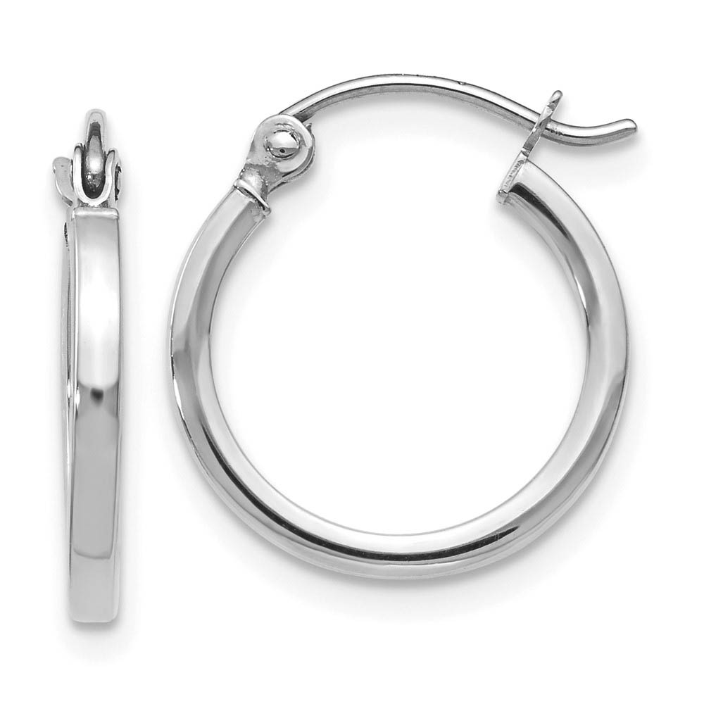 14k White Gold Square Tube Round Hoop Earrings, 1.5 x 15mm (9/16 Inch)