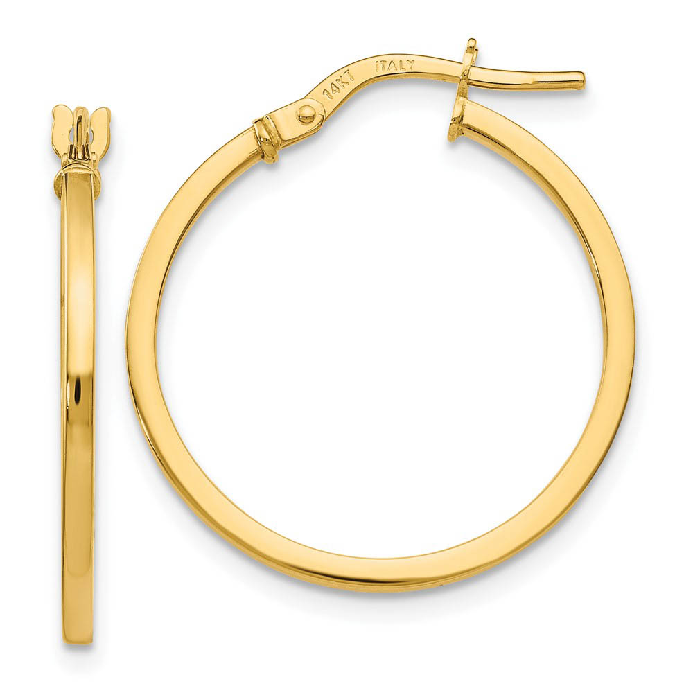 14K Yellow Gold Square Tube Round Hoop Earrings, 1.5 x 22mm (7/8 Inch)