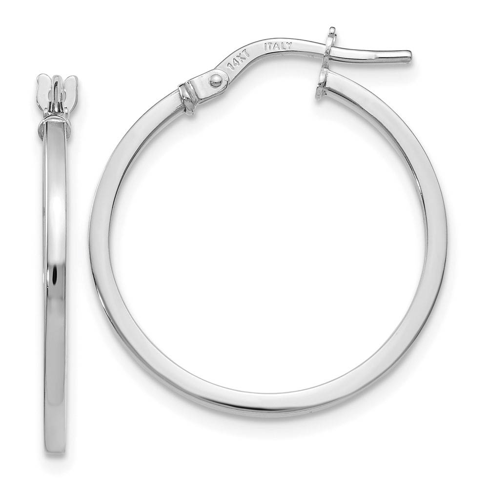 14k White Gold Square Tube Round Hoop Earrings, 1.5 x 22mm (7/8 Inch)