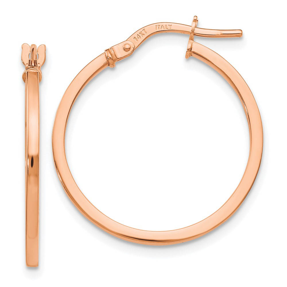14k Rose Gold Square Tube Round Hoop Earrings, 1.5 x 22mm (7/8 Inch)
