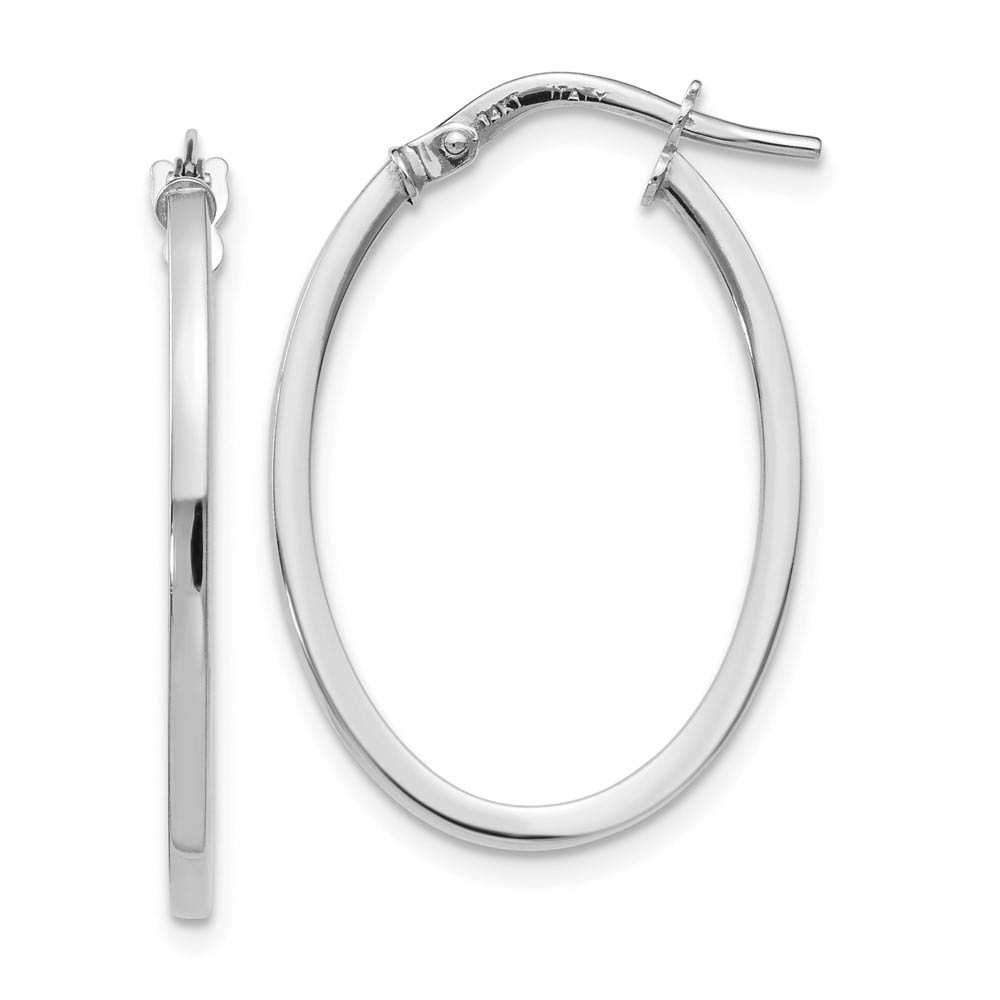 1.5mm Square Tube Oval Hoop Earrings in 14k White Gold, 26mm (1 Inch)