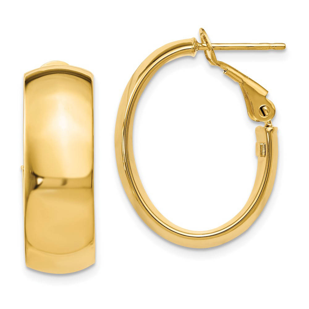 7.5mm Polished 14k Yellow Gold Oval Hoop Earrings, 23mm (15/16 Inch)