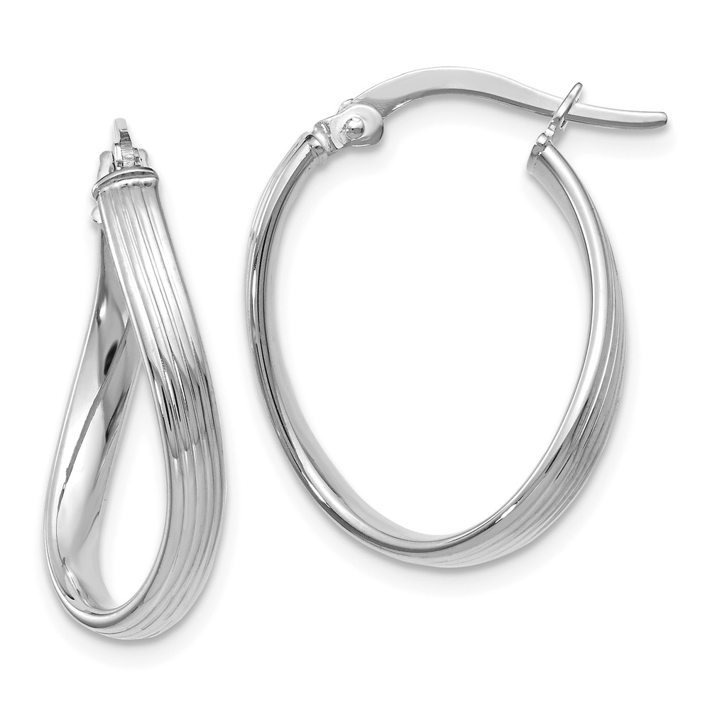 3mm Textured Bent Hoop Earrings in 14k White Gold, 20mm (3/4 Inch)