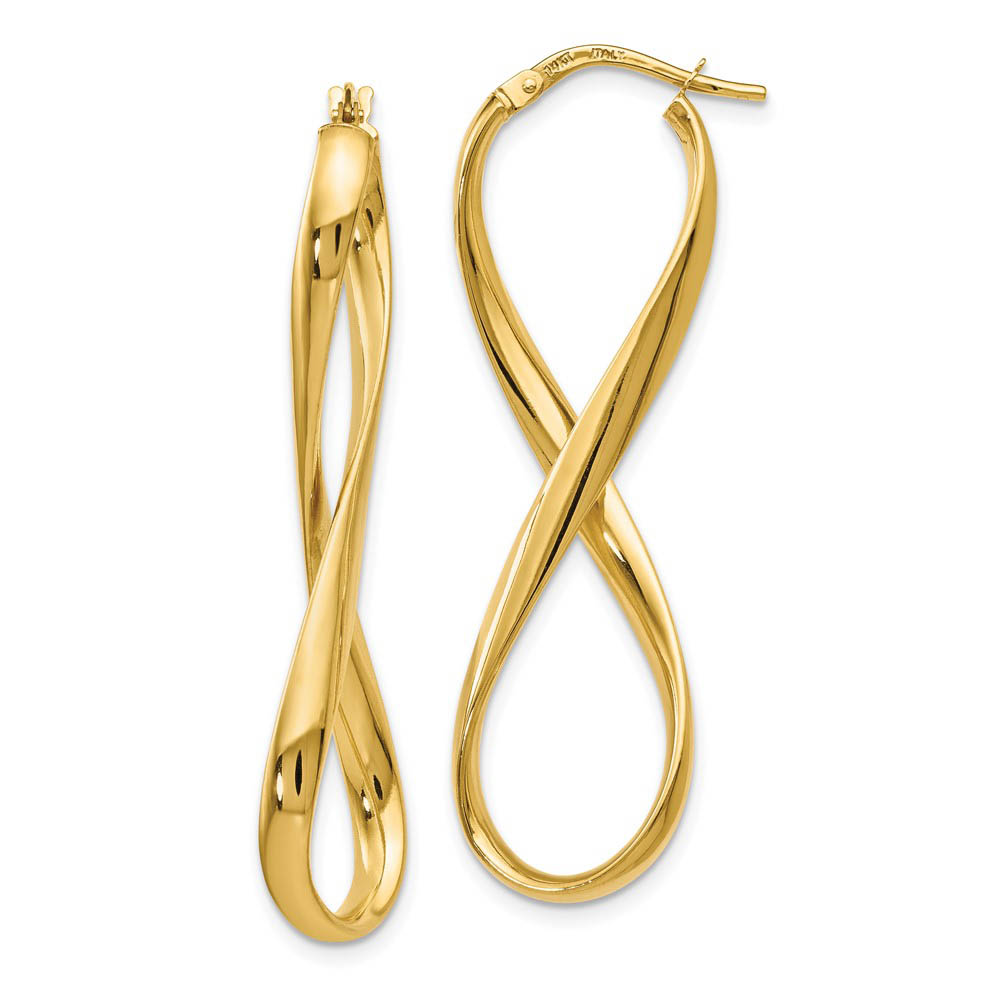 3mm Infinity Hoop Earrings in 14k Yellow Gold, 45mm (1 3/4 Inch)