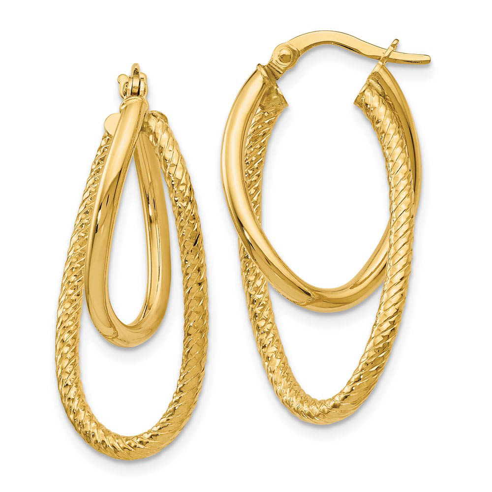 Polished and Textured 14k Yellow Gold Bent Double Hoop Earrings, 32mm