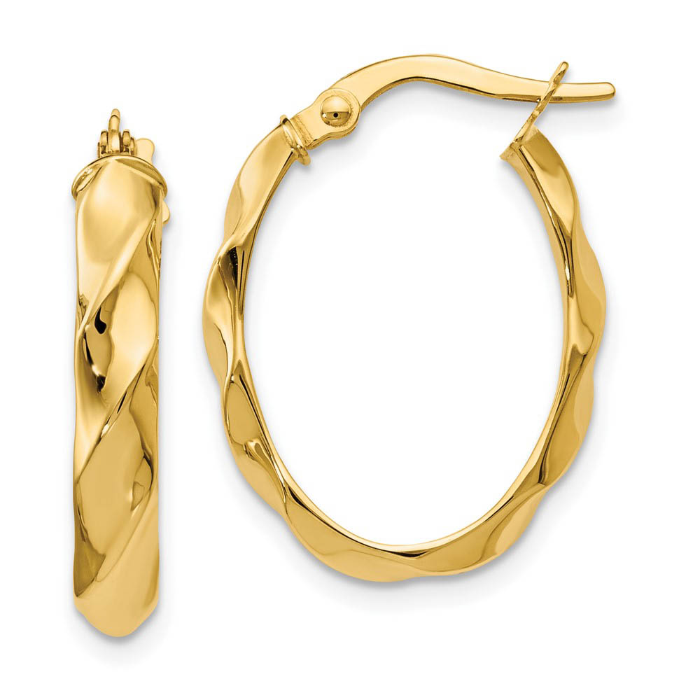 4mm Twisted Oval Hoop Earrings in 14k Yellow Gold, 22mm (7/8 Inch)