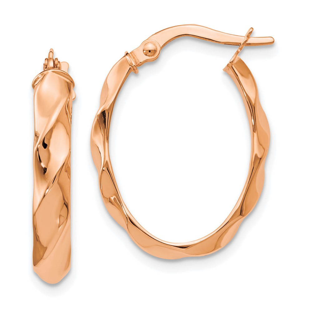 4mm Twisted Oval Hoop Earrings in 14k Rose Gold, 22mm (7/8 Inch)