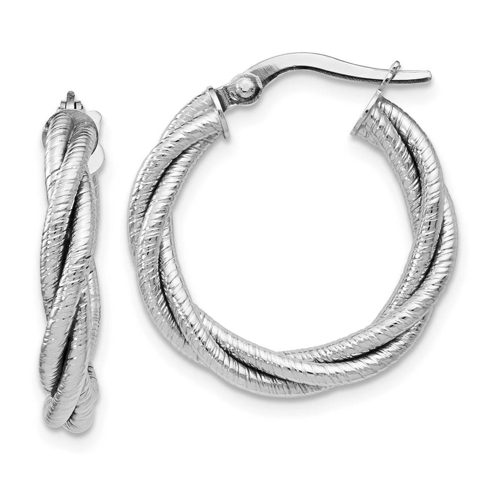 3.5mm Triple Twisted 14k White Gold Round Hoop Earrings, 21mm