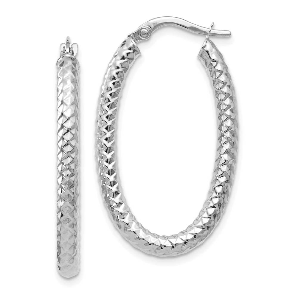 3mm Crisscross Oval Hoop Earrings in 14k White Gold, 32mm (1 1/4 Inch)