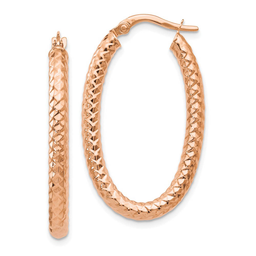 3mm Crisscross Oval Hoop Earrings in 14k Rose Gold, 32mm (1 1/4 Inch)
