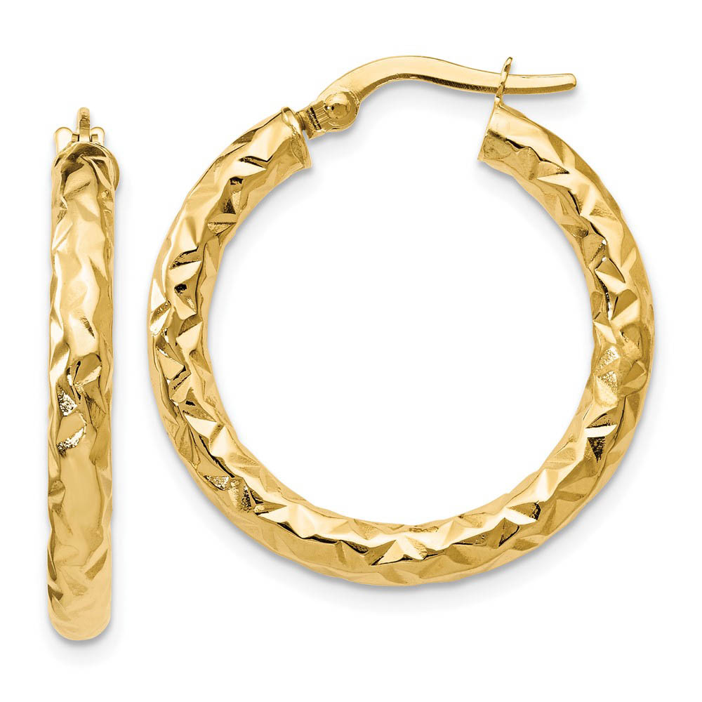 3mm Textured Round Hoop Earrings in 14k Yellow Gold, 25mm (1 Inch)